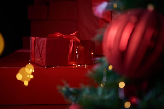 Christmas gifts box on red background