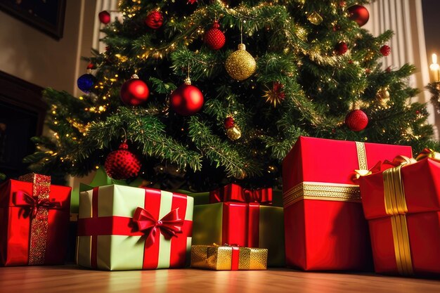 Christmas gifts under Christmas tree vibrant color