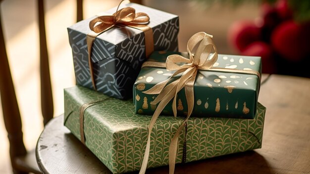 Christmas gifts and presents country cottage rustic style gift boxes for holiday boxing day and holidays shopping generative ai