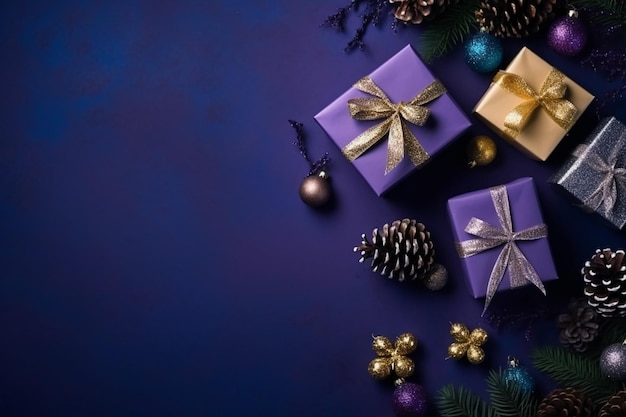 Christmas gifts on a purple background