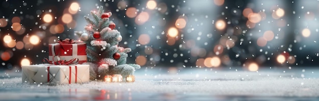 Christmas Gifts Under a Snowy Tree