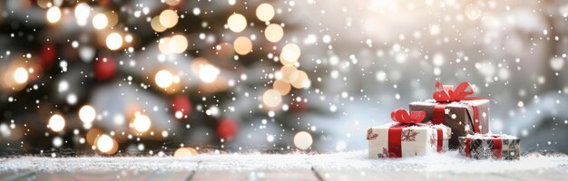 Christmas Gifts Under a Snowy Tree