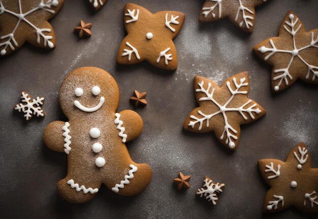 Christmas gingerbread cookies on a dark background