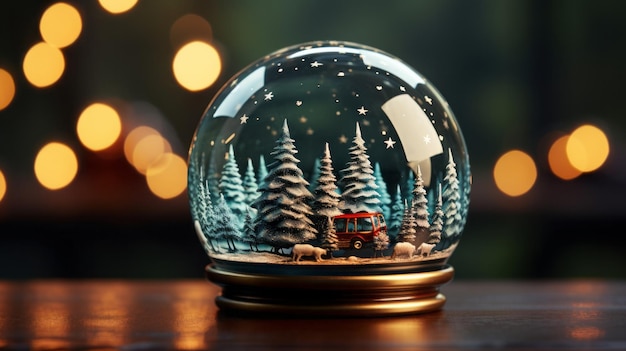 Christmas glass globe background with snow photorealistic