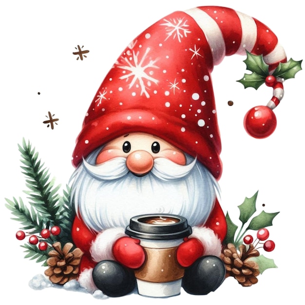 Christmas Gnome Coffee Clipart Sublimation