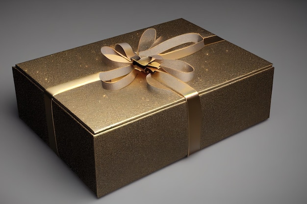 Christmas golden color gift box on gray background isolate 3d illustration