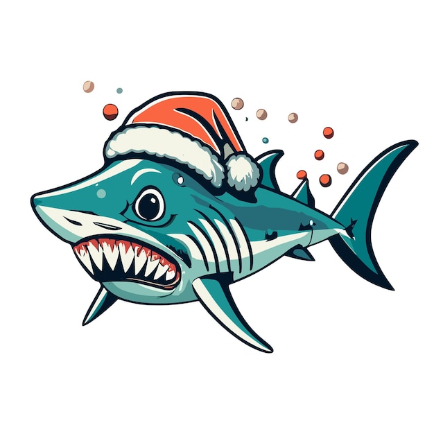 christmas graphic dangerous shark in santa hat