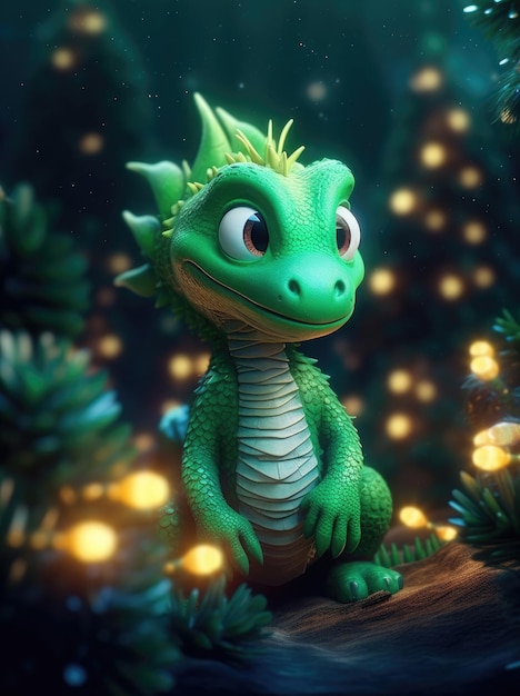 Christmas green dragon fabulous night scene