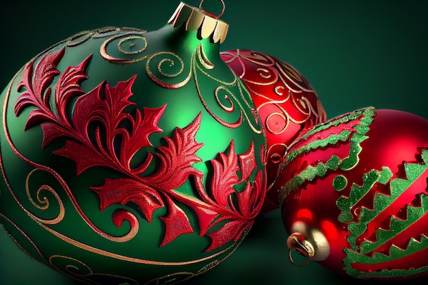 Christmas green and red balls illustration