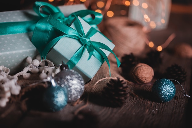 Christmas - a group of gifts on the background of garlands