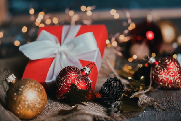 Christmas - a group of gifts on the background of garlands