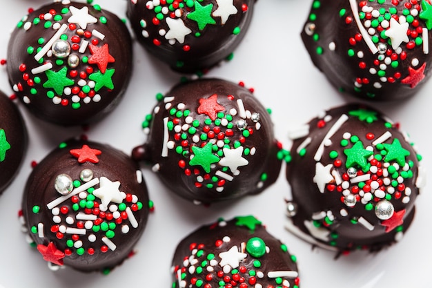 Christmas handmade chocolate balls with holiday sprinkles DIY holiday gift