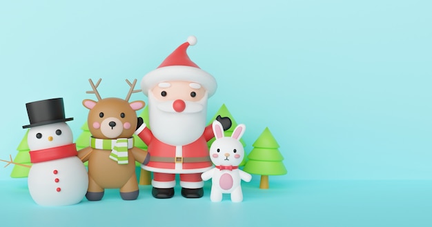 Christmas and Happy new yaer background with Santa clause and friends