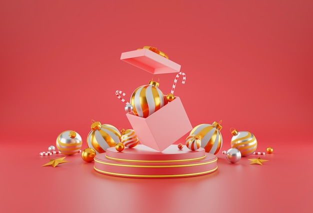 Christmas and happy new year background with festive decoration and copy space. 3D illustration