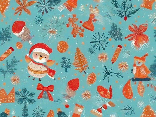 Christmas and happy new year elements with seamless pattern