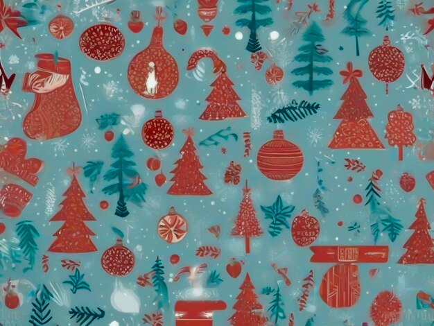 Christmas and happy new year elements with seamless pattern