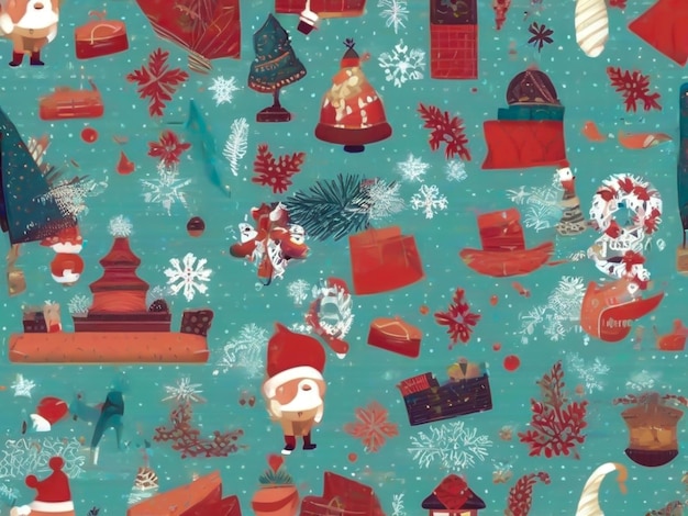 Christmas and happy new year elements with seamless pattern