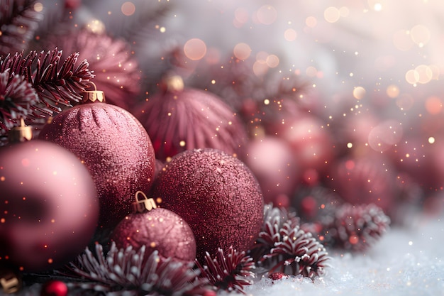 Christmas Holiday Celebration with Sparkling Red Baubles and Fir Branches for Festive Decoration