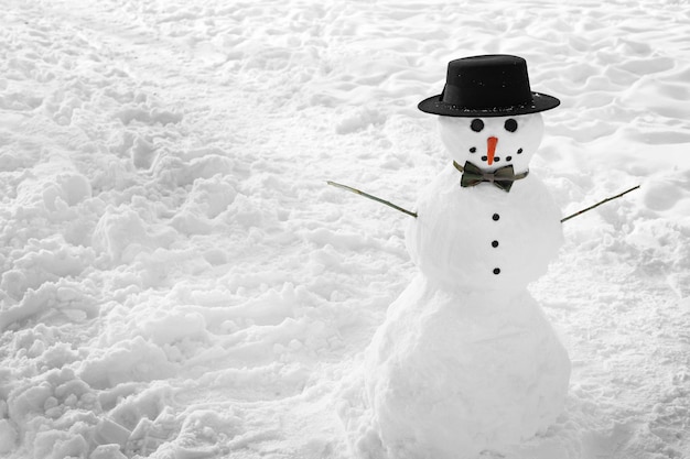 Photo christmas holiday concept. funny snowman in wintertime