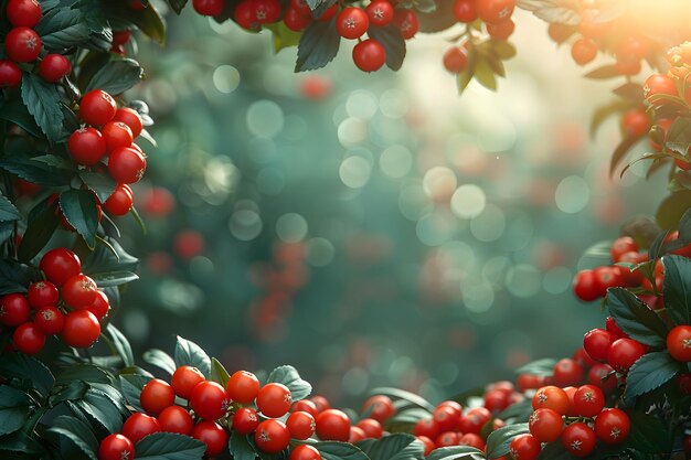 Christmas Holiday Frame with Red Berries and Green Leaves Perfect for Seasonal Cards and Posters