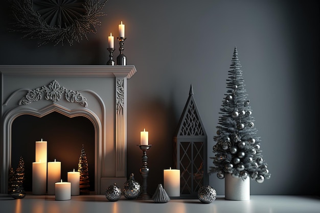 Christmas home design including spruce and candles