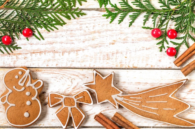 Christmas homemade gingerbread cookies over  table