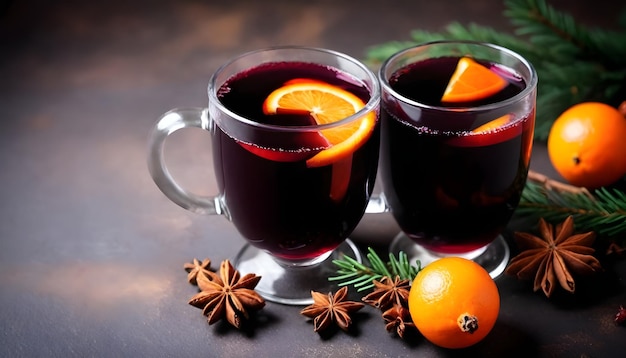 Christmas hot mulled wine with aromatic spices