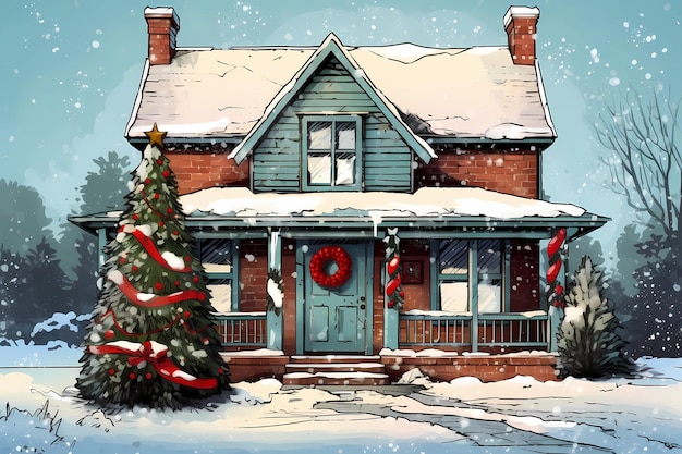 christmas house exterior christmas decorations winter desktop background christmas card