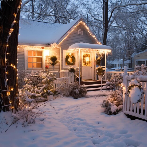 A christmas house with decorations snow and christmas tree for winter holidays Christmas home