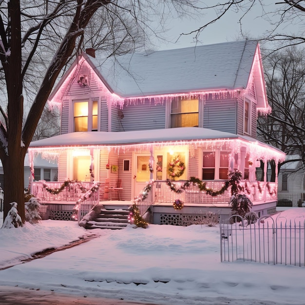 A christmas house with decorations snow and christmas tree for winter holidays Christmas home