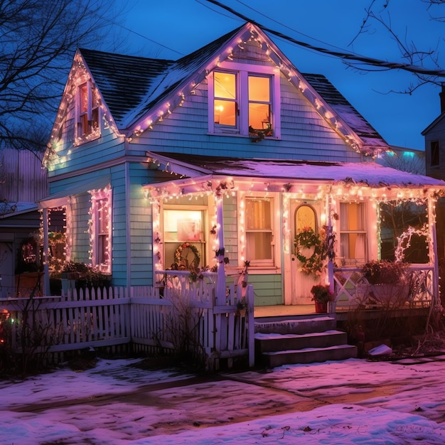 A christmas house with decorations snow and christmas tree for winter holidays Christmas home