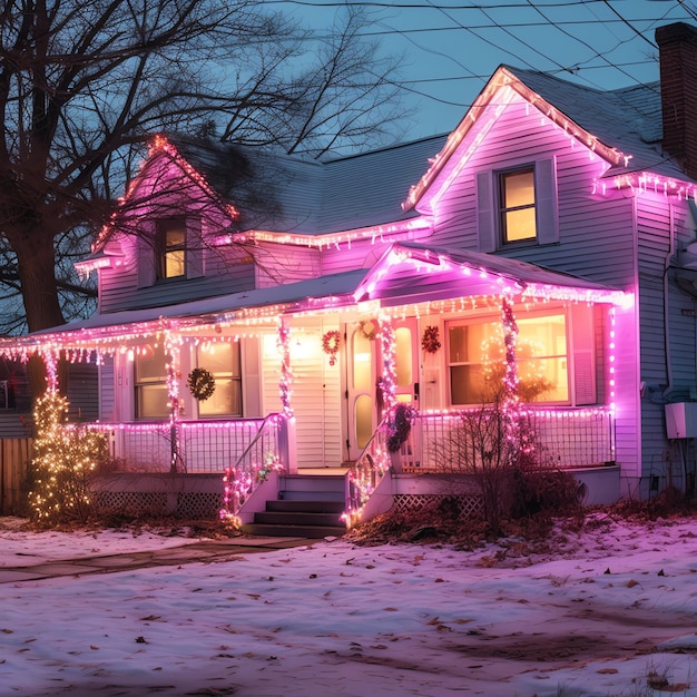 A christmas house with decorations snow and christmas tree for winter holidays Christmas home