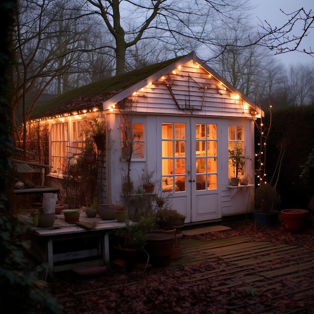 A christmas house with decorations snow and christmas tree for winter holidays Christmas home