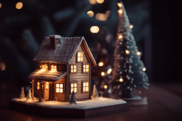 Christmas house wooden composition Generate Ai