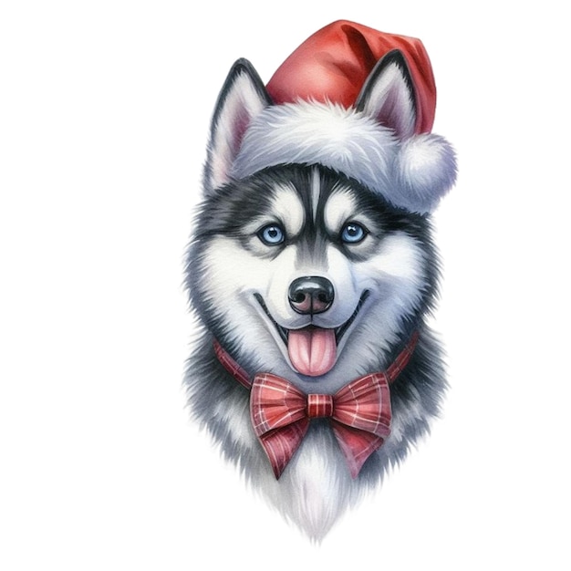 Christmas Husky Watercolor Clipart