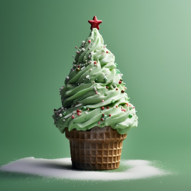 Christmas Ice Cream Cone With Festive Christmas Tree Design