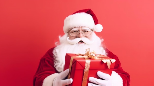 Christmas illustration Santa Giving present Generative Ai