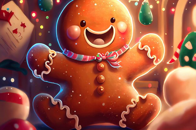 Christmas illustration with cute gingerbread man cookie