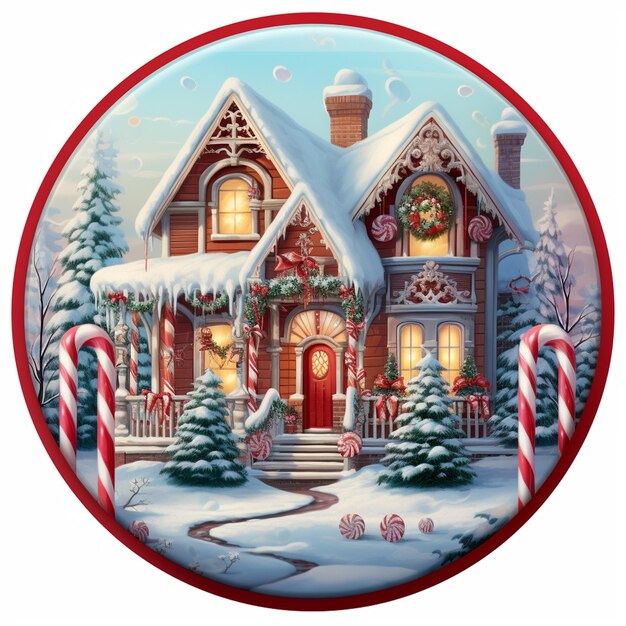 Christmas Image with Candy Cane Over House