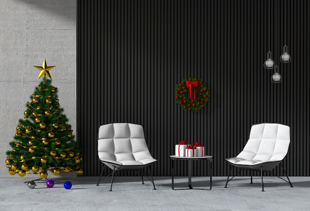 Christmas interior living room. 3d render