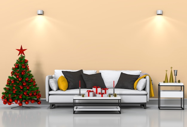 Christmas interior living room. 3d render