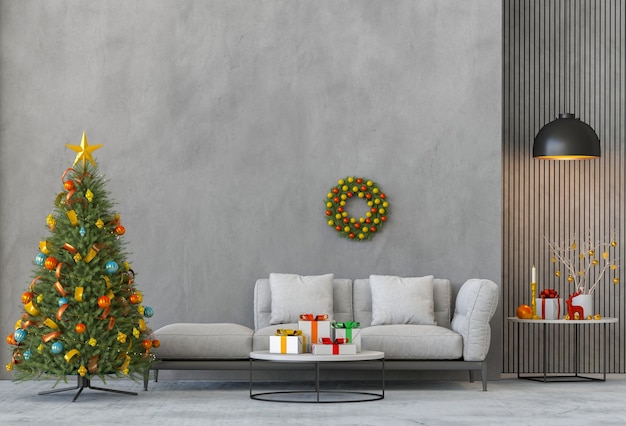 Christmas interior living room. 3d render