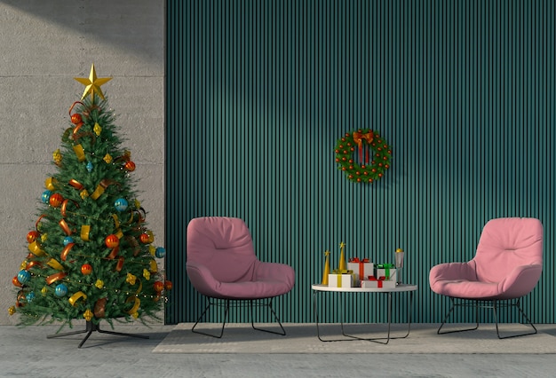 Christmas interior living room. 3d render