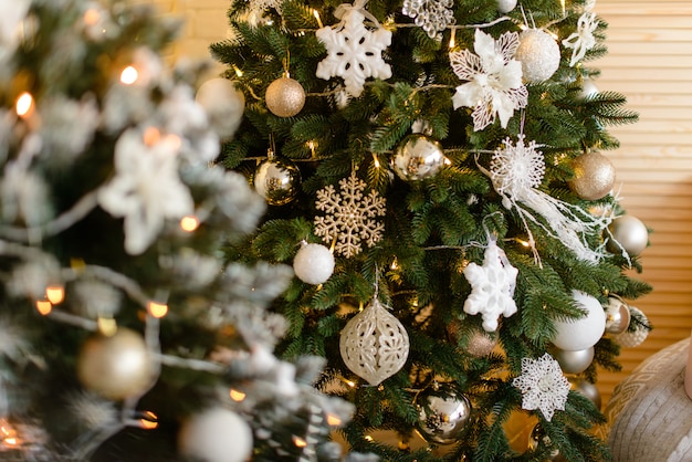 Christmas interior with gift boxes and Christmas fires