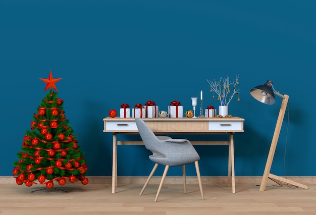 Christmas interior workspace room. 3d render