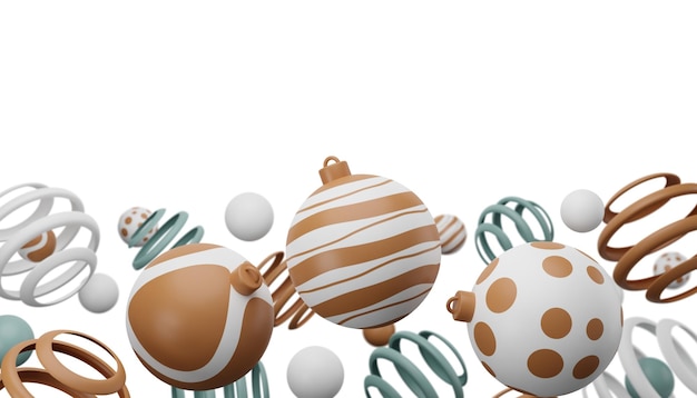 Christmas isolated pastel gold and white bauble ball 3d render illustration Happy new year 3d render image of christmas holiday