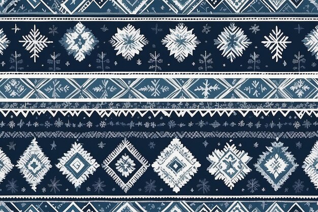 Photo christmas jacquard pattern with white and blue geometric shapes