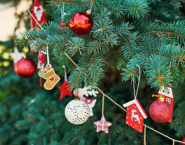 christmas in july decor and tree on nature in the park