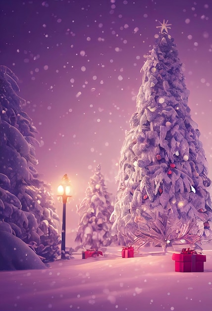 Christmas landscape illustration beautiful winter scenery with christmas trees and snow