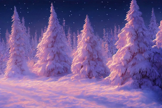 Christmas landscape illustration beautiful winter scenery with christmas trees and snow